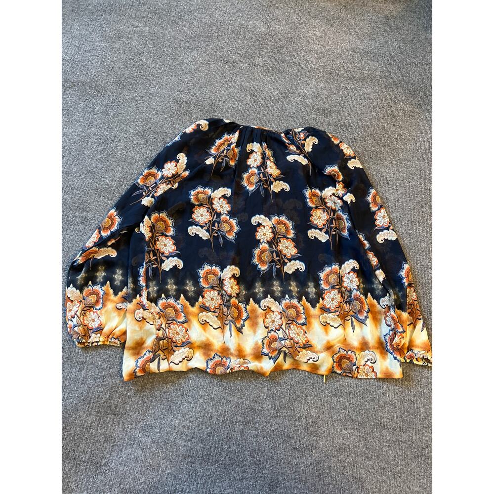 Liverpool Los Angeles Floral Peasant Blouse Navy Multi – Size Large - Picture 5 of 12
